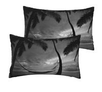 DEXNEL Lot de 2 taies d'oreiller en imitation lin avec impression de plage noire et blanche, 30,5 x 50,8 cm pour canapé-lit