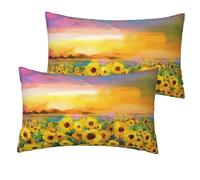 DEXNEL Lot de 2 taies d'oreiller en imitation lin avec impression de tournesol et coucher de soleil - 30,5 x 50,8 cm - Pour canapé-lit