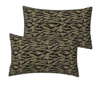 DEXNEL Lot de 2 taies d'oreiller en imitation lin avec imprimé camouflage à rayures tigrées, douces et durables, 30,5 x 50,8 cm pour canapé-lit