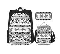 DEXNEL Lot de 3 sacs à dos à rayures ethniques tortues avec boîte à déjeuner, sac à dos d'école, combinaison assortie pour application de l'univers, Noir , Taille unique, Ensemble cartable