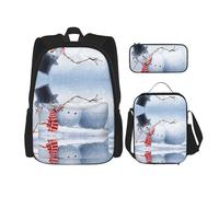 DEXNEL Lot de 3 sacs à dos amusants avec bonhomme de neige de Noël avec boîte à déjeuner, combinaison assortie pour application de l'univers, Noir , Taille unique, Ensemble cartable