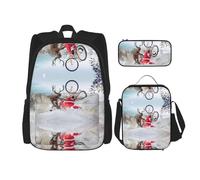 DEXNEL Lot de 3 sacs à dos avec boîte à déjeuner - Motif accidents de Noël - Combinaison assortie pour application de l'univers, Noir , Taille unique, Ensemble cartable