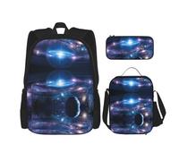 DEXNEL Lot de 3 sacs à dos avec boîte à déjeuner Motif planètes de l'espace, Noir , Taille unique, Ensemble cartable