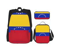 DEXNEL Lot de 3 sacs à dos avec motif drapeau du Venezuela avec boîte à déjeuner assortis pour application de l'univers, Noir , Taille unique, Ensemble cartable