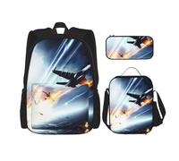 DEXNEL Lot de 3 sacs à dos d'avion avec boîte à déjeuner assortis pour application de l'univers, Noir , Taille unique, Ensemble cartable