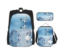 DEXNEL Lot de 3 sacs à dos de sport avec boîte à déjeuner pour l'école et le ski assortis pour application de l'univers, Noir , Taille unique, Ensemble cartable