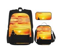 DEXNEL Lot de 3 sacs à dos de yoga et de méditation avec boîte à déjeuner assortis pour application de l'univers, Noir , Taille unique, Ensemble cartable