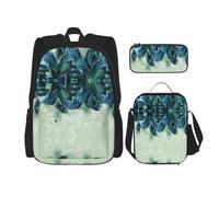 DEXNEL Lot de 3 sacs à dos d'école assortis avec boîte à déjeuner Motif plumes de paon, Noir , Taille unique, Ensemble cartable