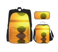 DEXNEL Lot de 3 sacs à dos d'école assortis pour balles de tennis avec boîte à déjeuner, Noir , Taille unique, Ensemble cartable
