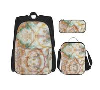 DEXNEL Lot de 3 sacs à dos d'école en marbre doré avec boîte à déjeuner assortis pour application de l'univers, Noir , Taille unique, Ensemble cartable