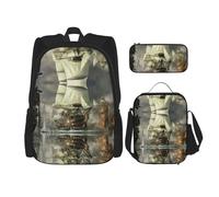 DEXNEL Lot de 3 sacs à dos d'école motif bateau pirate avec boîte à déjeuner assortis pour application de l'univers, Noir , Taille unique, Ensemble cartable