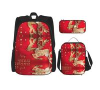DEXNEL Lot de 3 sacs à dos « Merry Christmas 3 » avec boîte à déjeuner - Ensemble assorti pour application de l'univers, Noir , Taille unique, Ensemble cartable