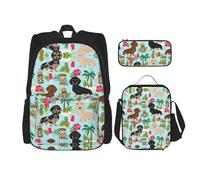 DEXNEL Lot de 3 sacs à dos motif chien ananas avec boîte à déjeuner, combinaison assortie pour application de l'univers, Noir , Taille unique, Ensemble cartable