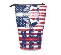 DEXNEL Porte-crayons avec motif drapeau national américain avec aigle mignon, pochette télescopique, boîte à papeterie pour étudiants, filles, garçons, Noir , Taille unique, Organiseur de sac