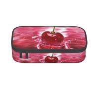 DEXNEL Red Cherries Trousse à crayons portable avec fermeture éclair, grande capacité, robuste et multifonctionnelle pour enfants, Noir , Taille unique, Organiseur de sac