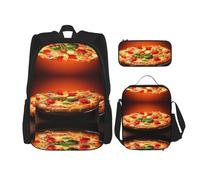 DEXNEL Sac à dos coloré de grande capacité avec sac à déjeuner, trousse à crayons, ensemble de 3 pièces, Grande pizza, Taille unique