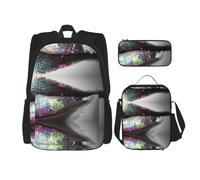 DEXNEL Sac à dos coloré pour femme avec boîte à déjeuner - Lot de 3 sacs à dos d'école assortis pour application de l'univers, Noir , Taille unique, Ensemble cartable