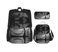 DEXNEL Sac à dos de plage noir et blanc avec boîte à déjeuner, lot de 3 sacs à dos d'école, combinaison assortie pour application de l'univers, Noir , Taille unique, Ensemble cartable
