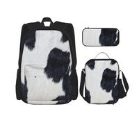 DEXNEL Sac à dos grande capacité imprimé vache sac à déjeuner trousse combinaison 3 pièces, Cuir de vachette., Taille unique