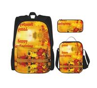 DEXNEL Sac à dos Happy Thanksgiving avec boîte à déjeuner, lot de 3 sacs à dos d'école, combinaison assortie pour application de l'univers, Noir , Taille unique, Ensemble cartable