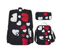 DEXNEL Sac à dos Happy Valentine's Day avec boîte à déjeuner, lot de 3 sacs à dos d'école, combinaison assortie pour application de l'univers, Noir , Taille unique, Ensemble cartable