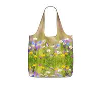 DEXNEL Sac à provisions réutilisable avec imprimé de fleurs sauvages - Sac fourre-tout pliable en polyester 25 l - Grande capacité de 25 l