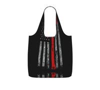 DEXNEL Sac à provisions réutilisable en polyester 25 l avec motif hache de pompier, ligne rouge, grande capacité 25 l