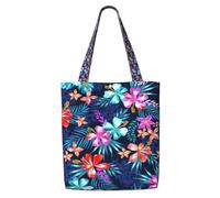 DEXNEL Sac fourre-tout en toile bleu floral de taille moyenne, sac de courses réutilisable avec système de fermeture à pression, sacs d'épicerie réutilisables