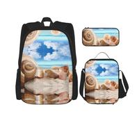 DEXNEL Seashells by The Seashore Lot de 3 sacs à dos d'école avec boîte à déjeuner assortis pour application de l'univers, Noir , Taille unique, Ensemble cartable