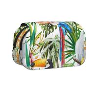 DEXNEL Toucans Trousse à crayons avec motif perroquet et feuilles de palmier pour crayons, boîte de rangement pratique pour stylos aquarelle ou marqueurs, Noir , Taille unique, Organiseur de sac