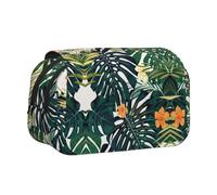 DEXNEL Tropical Summer Trousse à crayons avec motif fleurs hawaïennes et feuilles de palmier pour crayons, boîte de rangement pratique pour stylos aquarelle ou marqueurs, Noir , Taille unique