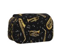 DEXNEL Trousse à crayons avec impression d'instruments de musique pour crayons, boîte de rangement pratique pour stylos aquarelle ou marqueurs, Noir , Taille unique, Organiseur de sac