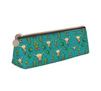 DEXNEL Trousse à crayons en cuir avec motif cactus et crâne de taureau, trousse de maquillage portable mignonne, blanc, Taille unique, Trousse de maquillage