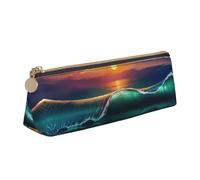 DEXNEL Trousse à crayons en cuir avec motif coucher de soleil et bord de mer, blanc, Taille unique, Trousse de maquillage
