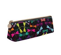DEXNEL Trousse à crayons en cuir avec motif libellule mignonne - Trousse de maquillage portable, blanc, Taille unique, Trousse de maquillage