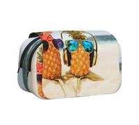 DEXNEL Trousse à crayons motif plage deux ananas pour crayons, boîte de rangement pratique pour stylos aquarelle ou marqueurs, Noir , Taille unique, Organiseur de sac