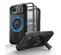 Dexnor Compatible avec Coque iPhone 17e & iPhone 16e Magnétique avec Couverture de Caméra Coulissante & Support Réglable & Film de Protection D'écran Intégré - Noir