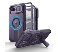 Dexnor Compatible avec Coque iPhone 17e & iPhone 16e Magnétique avec Couverture de Caméra Coulissante & Support Réglable & Film de Protection D'écran Intégré - Fantôme Violet