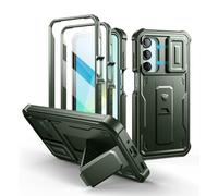 Dexnor Compatible avec Coque Samsung Galaxy A16【Double Cadre Avant et Support】 avec CaméRa Coulissante Intégrée & Protecteur d'écran, Coque de Protection Robuste Résistante Aux Chocs - Vert Militaire