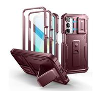 Dexnor Compatible avec Coque Samsung Galaxy A16【Double Cadre Avant et Support】 avec CaméRa Coulissante Intégrée & Protecteur d'écran, Coque de Protection Robuste Résistante Aux Chocs - Rouge Magique