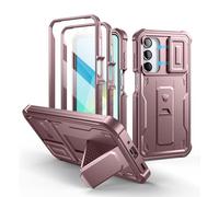 Dexnor Compatible avec Coque Samsung Galaxy A16【Double Cadre Avant et Support】 avec CaméRa Coulissante Intégrée & Protecteur d'écran, Coque de Protection Robuste Résistante Aux Chocs - Poudre Pivoine