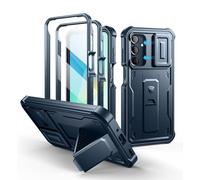 Dexnor Compatible avec Coque Samsung Galaxy A16【Double Cadre Avant et Support】 avec CaméRa Coulissante Intégrée & Protecteur d'écran, Coque de Protection Robuste Résistante Aux Chocs - Bleu Marine