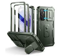 Dexnor Compatible avec Coque Samsung Galaxy A55【Double Cadre Avant et Support】 avec CaméRa Coulissante Intégrée & Protecteur d'écran, Coque de Protection Robuste Résistante Aux Chocs - Vert Militaire