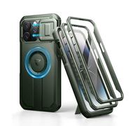 Dexnor Coque Compatible avec iPhone 14 Pro Max Magnétique avec Couverture de Caméra Coulissante & Support Réglable & Film de Protection D'écran Intégré, Boîtier de Pare Chocs Robuste - Vert Militaire