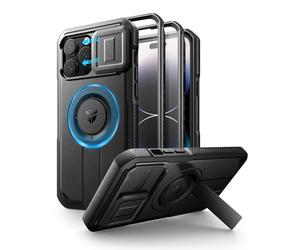Dexnor Coque Compatible avec iPhone 14 Pro Max Magnétique avec Couverture de Caméra Coulissante & Support Réglable & Film de Protection D'écran Intégré, Boîtier de Pare Chocs Robuste - Noir