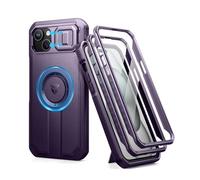 Dexnor Coque Compatible avec iPhone 15 Plus/14 Plus Magnétique avec Couverture de Caméra Coulissante & Support Réglable & Film de Protection D'écran Intégré, Boîtier de Pare Chocs Robuste -Violet