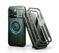 Dexnor Coque Compatible avec iPhone 15 Pro Magnétique avec Couverture de Caméra Coulissante & Support Réglable & Film de Protection D'écran Intégré, Boîtier de Pare Chocs Robuste - Vert Militaire