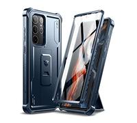 Dexnor Coque Compatible avec Samsung Galaxy S22 Ultra 5G avec Protection d'écran intégrée de qualité Militaire à 360° avec Support - Bleu Marine