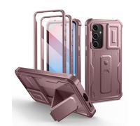 Dexnor Coque Compatible avec Samsung Galaxy S24 FE【Double Cadre Avant et Support】 avec CaméRa Coulissante Intégrée & Protecteur d'écran, Coque de Protection Robuste Résistante Aux Chocs-Poudre Pivoine