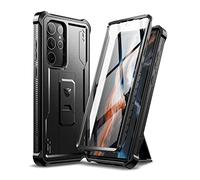 Dexnor Coque de Protection pour Samsung Galaxy S22 Ultra 5G avec Film de Protection d'écran intégré Classe Militaire 360 Full Body Anti-Chocs avec Support Noir